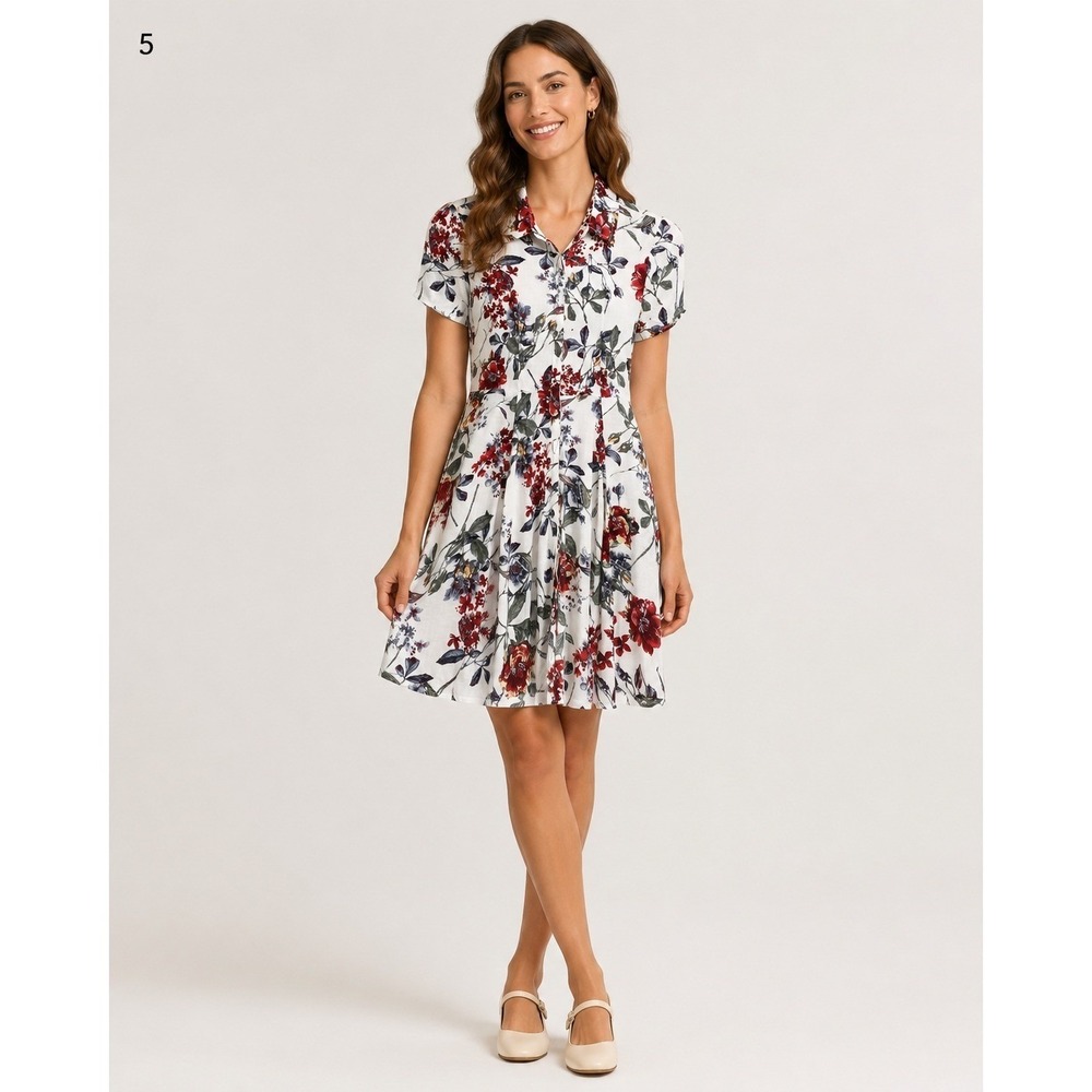 Lulu's Button Front Dress Womens XS White‎ Floral Print Rayon Pockets